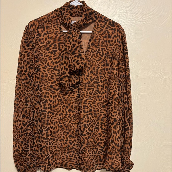 Chico's Brown and Black Tie Front Blouse - Picture 1 of 8